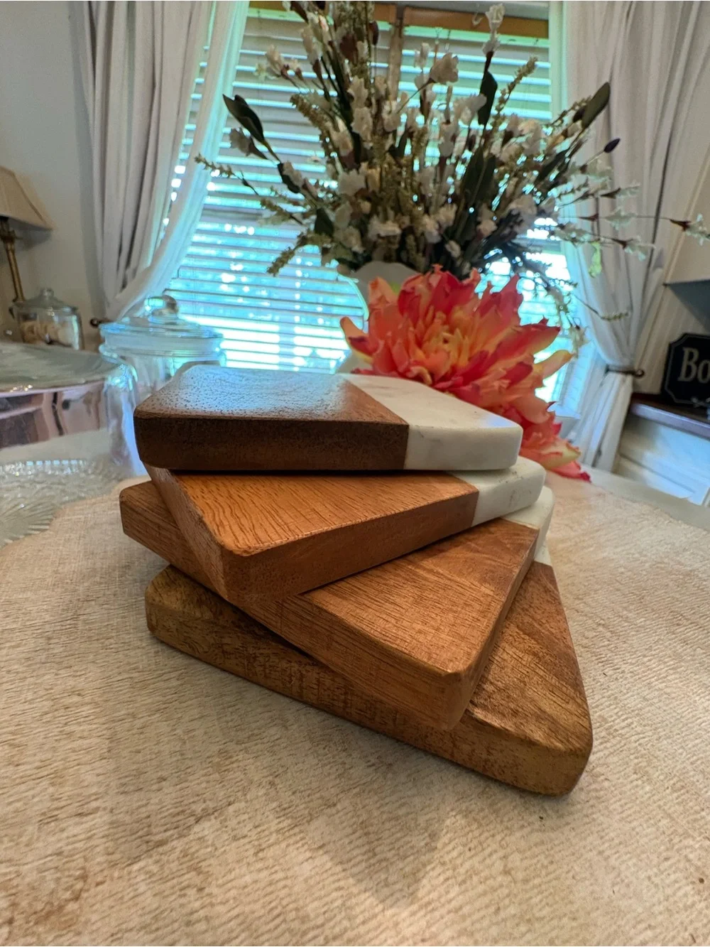 Marble & Wood Coasters - Set of 4
